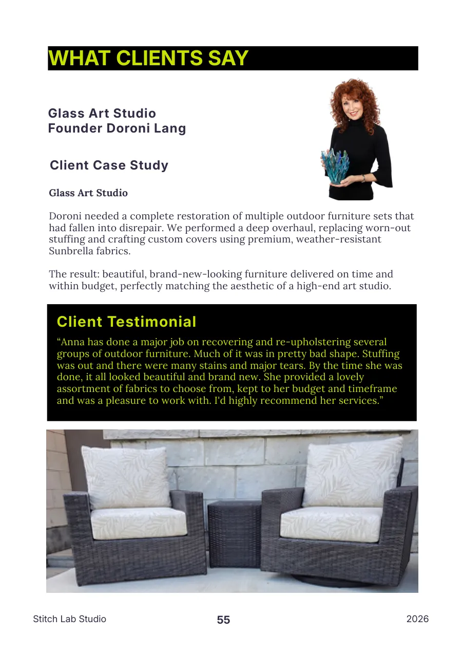 Outdoor furniture restoration, portfolio page